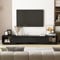 PREMTURE Mobile TV basso per televisori di tutte le dimensioni, supporto TV, 270 cm di lunghezza, tavolo TV con 3 cassetti, 2 scomparti aperti, 270 x 40 x 39 cm, soggiorno, nero, MDF