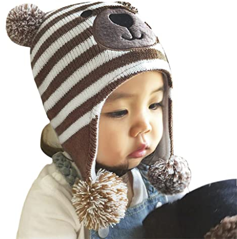 FakeFace Babymütze Kinder Wintermütze Kindermütze Bären Pom Pom Strickmütze Baby Beanie Baskenmütze warm Winter Haube Kapuze Mützen Hüte für Mädchen Jungen
