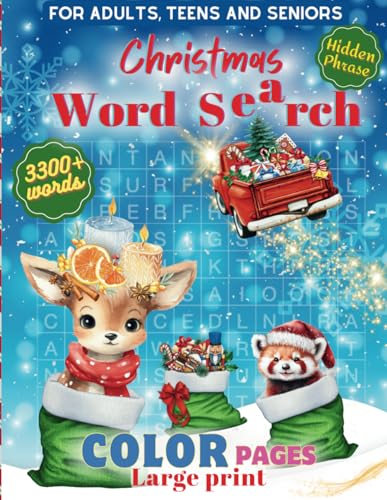 Christmas Word Search Puzzles Book For Adults Large Print: 3300+ Words, Color Pages, Large Print 32-Size Font, 8.5x11 in, 90 Puzzles, 33 Christmas ... Teens. Stocking Stuffers for Women and Men