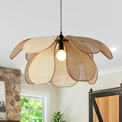 meibeileil Vintage Hängeleuchte Rattan,E27 Retro Rattan Lampe, Boho Lampe Max 60W,Pendelleuchte Lampenschirm FüR KüChe Schlafzimmer (60CM)