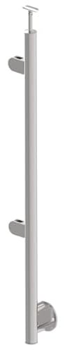 Sellon24® Edelstahl Geländerpfosten links Ø42,4 Bauhöhe 1000mm mit 2x Glasklemmen 63x45mm vorgesetzt Geländer V2A (A-BR100-2GL) (Glasstärke: 10,76mm)