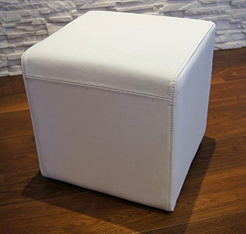 Quattro Meble Weiß Echtleder Hocker Sitzhocker Rindsleder Sitzwürfel Fußhocker Polsterhocker Echt Leder Puff (40 x 40 x H-40 cm)
