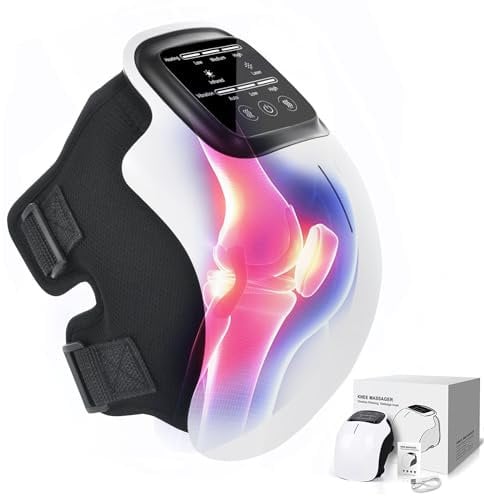 Ongerce Knee Massager, Heated Brace with Infrared and Vibration, Portable Massager for Father's Day Pain Relief, 3000mAh Battery Rechargeable, LED Touch Screen, Longer Knee Straps 48CM