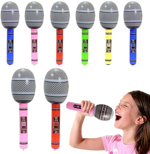 8PCS Blow up Microphone, Inflatable Microphone, Toy Microphone, Inflatable Microphone Set, Star Party Supplies Christmas Birthday Party Gifts Stage Performance (Random Color)