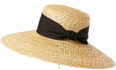 Sombrero de paja de ala ancha para mujer, color sólido, sombrero de paja para playa con cinta, Negro, Talla única