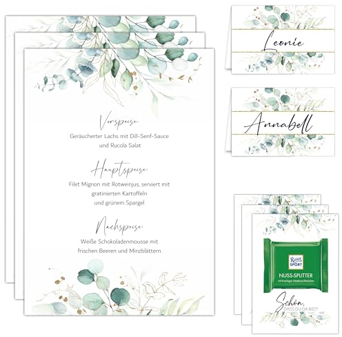 Kackspecht 30 Tischkarten 15 Menükarten 30 Gastgeschenke zum selbst beschriften für Hochzeit | Geburtstag | Silberhochzeit Tischkdeko Speisekarten Namenskarten Gastgschenk