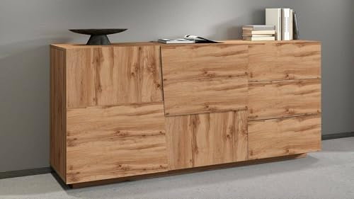 Dmora - Buffet Xavier, Buffet de Salon, Buffet de Salon avec 2 Portes et 3 tiroirs, 180x44h86 cm, Chêne