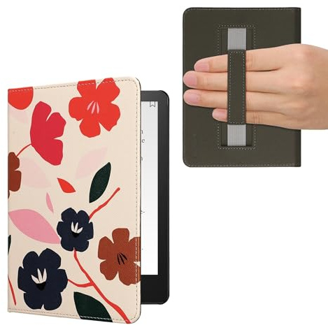kwmobile Klapphülle kompatibel mit Amazon Kindle Paperwhite 11. Generation 2021 Hülle - Flipcase für Kindle Paperwhite Hülle mit Handschlaufe - Blumen Farbenfroh