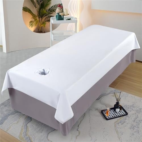 Morbuy Massageliege Laken mit Gesichtsloch, Wasserdicht Ölbeständig Handtuch für Massageliege, Weich Gesichtsauflage Spannbetttuch für Massageliege für Schönheitsbett Spa Schönheit (Weiß,120x230cm)