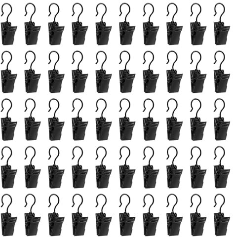ALLisWE 50 Pezzi Negro Ganchos Cortina Clips Acero Inoxidable Cortina de Clip Metal Pinzas para Cortinas con Gancho Multiusos para Decoración del Hogar de Ducha,para Fotos, Dormitorio
