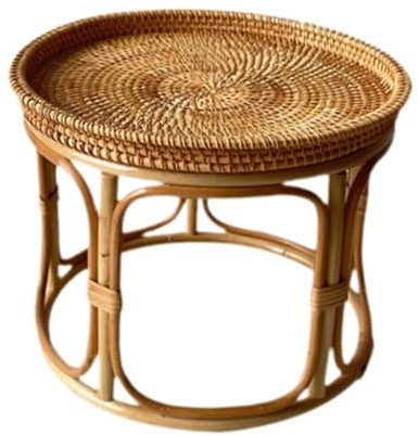 perfk Rattan-Beistelltisch, Nachttisch, Vintage-Design, Tablett, Heimdekoration, dekorativer Couchtisch, runder Beistelltisch für Bauernhauszimmer, 32cmx25cm