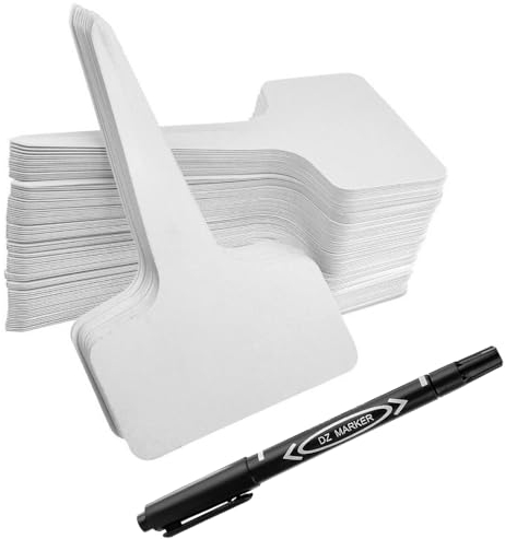 Pflanzenschilder, 100pcs Pflanzenstecker, 10 x 6cm Plastik Pflanzenschilder Garten Pflanzenmarker T-Typ Wetterfest mit einem Markierungsstift(Weiß)