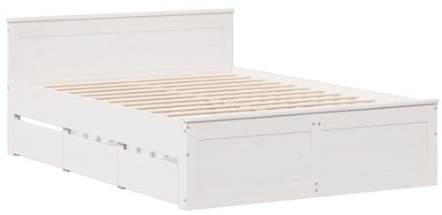 vidaXL Massivholzbett mit Kopfteil, Holzbett mit Bettfüße Schubladen Lattenrost, Doppelbett für Schlafzimmer, Bett Bettgestell, Weiß 160x200cm Kiefernholz