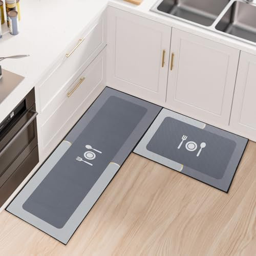 Fecialy Juego de alfombras de Cocina Antideslizantes y antifatiga de 2 Piezas, Alfombrillas de Silicona Engrosada Lavables y Alfombrillas para Cocina, 40x60cm + 40x120cm