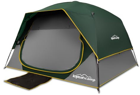 LOYEAHCAMP Zelte für 4 Personen, wasserdicht, einfach aufzubauen, Familienzelt mit Regenfliege, große Zelte für Outdoor-Camping und Wandern, Polyurethan-Material, Dunkelgrün