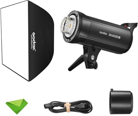 Godox SK400IIV SK400II-V KIT 400Ws Strobe-Studioblitz GN65 5700K 2,4G mit LED-Einstelllampe Bowens-Mount-Monolicht für Studio- und Porträtfotografie + 60x90CM Blitz-Softbox