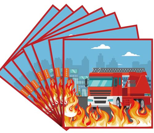 POPOYU Feuerwehrauto Geburtstag Servietten, 20 Stück Feuerwehrmann Party Servietten Tischdeko, Papierservietten Paper Napkins, Kindergeburtstag Party Zubehör für Kindergeburtstag Deko Tischserviette
