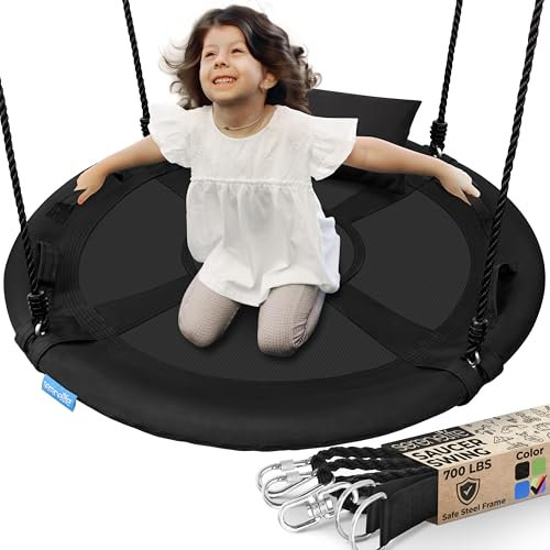 SereneLife Columpio Tipo Plato, Nido, 40, con Kit de Suspension Universal, Asiento Giratorio con Almohada y Bolsa de Transporte, Resistente al Agua e Intemperie