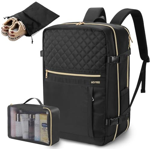 HOMIEE Handgepäck Rucksack Flugzeug Groß 40L Reiserucksack mit Schuhfach Damen Kofferrucksack 17 Zoll Laptoprucksack Wasserdicht Travel Backpack für Reise Camping Wandern Weekend (Klassisches Schwarz)