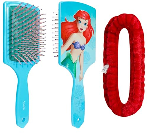 LUV HER Ensemble brosse à cheveux et bandeau spa pour filles – Caractéristiques Ariel de Disney – Kit de toilettage amusant pour démêler, coiffer et soins de la peau – Doux et extensible Taille unique