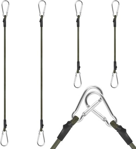 4 Pezzi Corda Elastica con Moschettone Durevole, 30/60cm Cinghie Elastiche a Moschettone Robuste, Resistente Corde Elastiche con Gancio per Bagagli Bicicletta Campeggio Auto