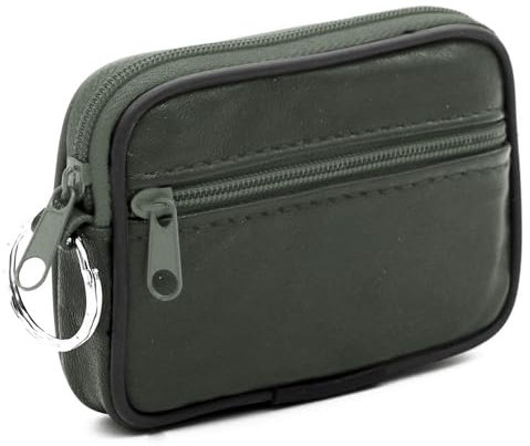 Charmoni - Portefeuille Homme - Porte Monnaie - Multi Poches - Fermeture éclaire - en Cuir véritable - pour Homme (Kaki)