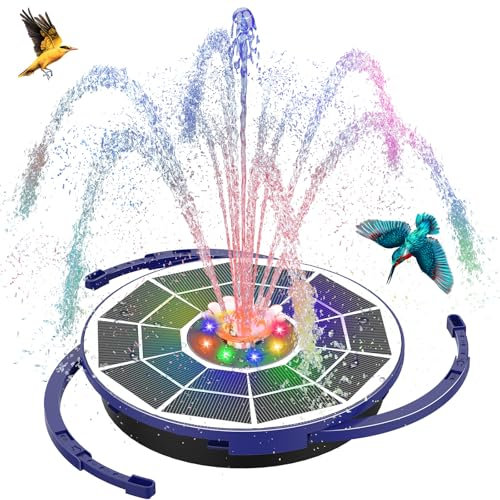 AISITIN Fuente solar LED Jardin Exterior Mejorada con 3000mAh, Bomba Solar para Fuente Solar 3,5 W con Varios Efectos de Rociado, Bomba Agua Solar para Exteriores con Panel de Vidrio Azul para Jardín