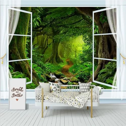 HGFHGD Wandbild 3D-Tapete außerhalb des Fensters Urwald Wohnzimmer Schlafzimmer Hintergrund Wand Innendekoration Kunst Aufkleber Wandmalerei