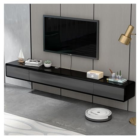 Générique Meuble TV sur Pied, Meuble TV Universel réglable en Hauteur, Meuble TV Flottant avec 2 tiroirs, Console multimédia Murale pour Petits Appartements, Meuble TV Gris et Noir S