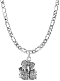 Sterling Silver Ram Sita Ji Pendant with Figaro Chain 22 Inches SU2335