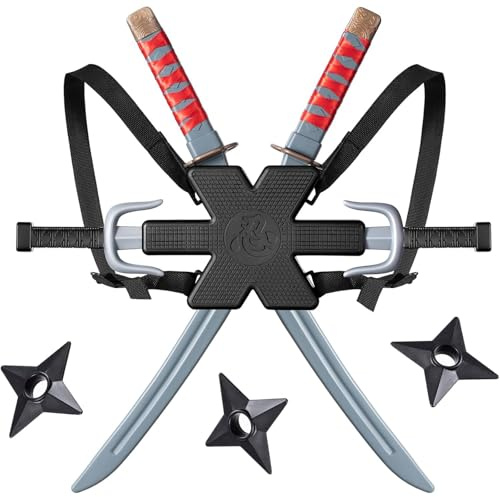 8-Teiliges Ninja Schwert Set kinder, Ninja Waffen Set Kinder mit 2 Katana Schwert, 2 Dolche, 3 Wurfstern und Rückenhalterung Für Kinder Halloween Mottoparty Karneval Dress Up Party Cosplay Accessoir