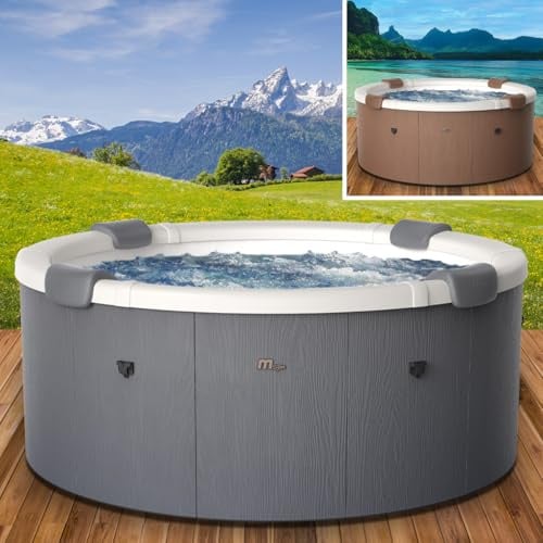 BRAST Whirlpool MSpa Denver & Rova mit Fester Außenwand | Ø182x70cm | LED-Beleuchtung mit 20 Farben für 6 Personen, 130 Massagedüsen, Ganzjähriger Einsatz Winterfest, In & Outdoor | Denver
