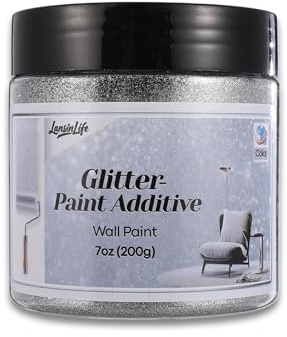 LansinLife 200g Silber Holographischer Glitzer Für Wandfarbe, Delikat 0,1mm Glitzer-Pulver Wand Dekoration, Deine Glitzer Wandfarbe Kompatible Mit Jeder Malerfarbe, Perfekt für Innen und Außen