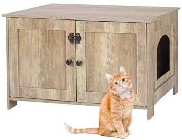 Relaxdays Katzenschrank für Katzentoilette, Schloss, Trennwand, Eingang, Katzenklo verstecken, HBT 46x78,5x44,5cm, braun | Eingang, Katzenklo verstecken, HBT 46x78,5x44,5cm
