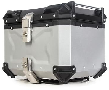 Garvee Motorrad Topcase 45L aus Aluminium, Wasserdichter Motorradkoffer mit Schnellverschluss, Universal Heckkoffer inkl. Bodenplatte & Montagematerial, Embossed Silver