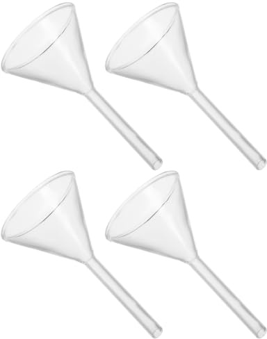 4 Pack Mini Glass Funnels, Short Wide Mouth Pouring Funnels for Oil Lamp Refill, Essential Oil Transfer, Home Lab and Kitchen Use, Clear