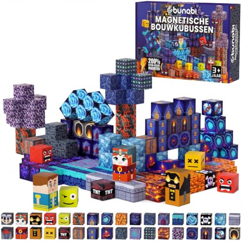 Bunobi Magnetische Bausteine Schloss 100 Teile (2 cm) - Magnetwurfel Set für Kinder ab 3 Jahren, Magnetisches Bauspielzeug mit Türmen und Schlosswelt, Montessori STEM Lernspielzeug
