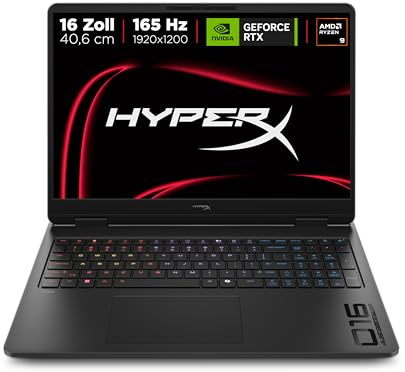 HP HyperX Omen 16 Laptop, AMD Ryzen 9 8940HX, RTX 5070, 24GB RAM, 1TB SSD | Windows 11 Gaming Laptop mit 16 165Hz 2K-Display, OMEN AI, FreeSync, 4-Zonen-RGB, Wi-Fi 6, QWERTZ, Shadow Black