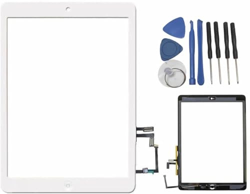 Vetro Touch compatibile con iPad Air (1a Gen) e iPad 5 2017 (5a Gen) Bianco | Tasto Home e Biadesivo Pre-installato - Screen adatto ai Modelli A1474, A1475, A1476, A1822, A1823 +Kit Attrezzi