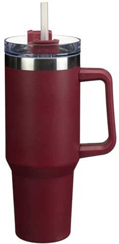 CASVO 63oz Tumbler with Straw and Lid 1.8L, 100% Leak-Proof Travel Mug with Handle Stainless Steel Double Wall Vacuum Insulated Water Bottle Coffee Cup (Burgindy)