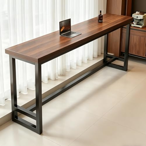 Cedario Barra Cocina Mesa Alta, Madera y Metal, para Hogar o Cafetería | Tablero Madera y Estructura Metal Robusta Alto y Estrecho, Ahorra Espacio Ideal para Salón, Comedor, Ventana o Cafe