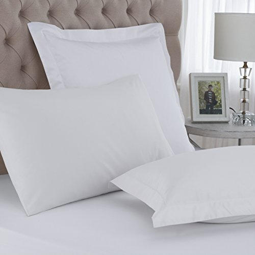 100% Egyptian Cotton Percale 200 Thread Count Oxford Edge Pillowcases, Oxford 40 x 60cm, White