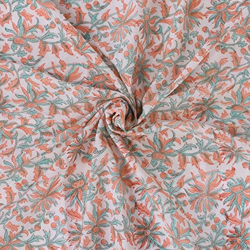 Indischer Ethno-Stoff mit Handblockdruck, 100% Baumwolle, Voile, Meterware, laufend, handgefärbt, Polsterstoff zum Nähen, Basteln, Schneidern (Muster-7)