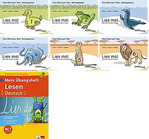 Lies mal Heft 1 Ente, 2 Frosch, 3 Robbe, 4 Krake, 5 Erdmännchen, 6 Löwe neue Version u Mein Übungsheft Lesen 2. Klasse: Deutsch