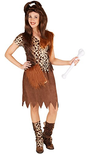 dressforfun tectake Fraunkostüm Steinzeitfrau | Höhlenmensch Verkleidung | inkl. Beinstulpen und Umhängetasche (XL | Nr. 301337)