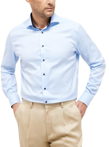Eterna Herren Langarm Modern Fit Cover Shirt Twill Hellblau Uni, 16,5, hellblau, 40