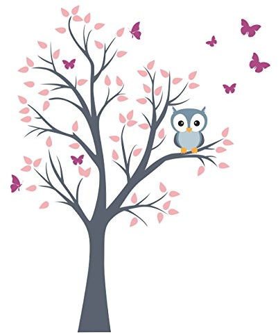 Wandtattoo kinder Babyzimmer Aufkleber Eule Eulen Wandsticker Wand Waldtiere Kinderzimmer Wandaufkleber Dekoration fürs Baby Kindergarten Baum Tiere Grau