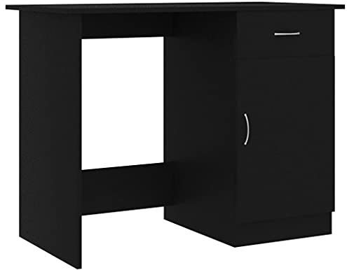 vidaXL Schreibtisch mit 1 Schublade 1 Tür Computertisch Bürotisch Arbeitstisch PC Tisch Laptoptisch Konsolentisch Schwarz 100x50x76cm Holzwerkstoff
