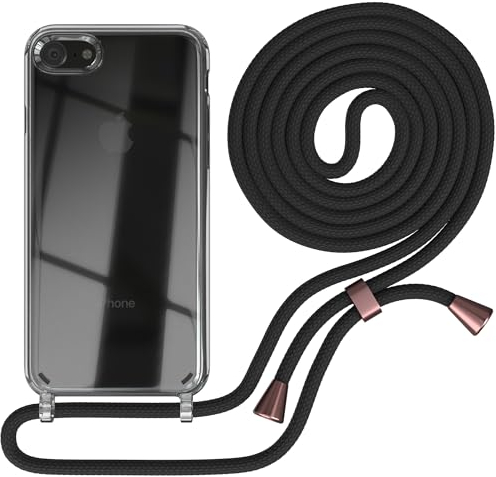 EAZY CASE Handykette kompatibel mit iPhone SE (2022/2020) / iPhone 8/7 Handyhülle mit Umhängeband, Handykordel mit Schutzhülle, Silikonhülle mit Band, Kette mit Hülle für Smartphone, Clips in Rose