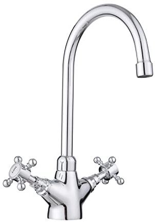 JASSFERRY Robinet mitigeur monobloc à col de cygne avec deux poignées croisées et bec pivotant Chromé